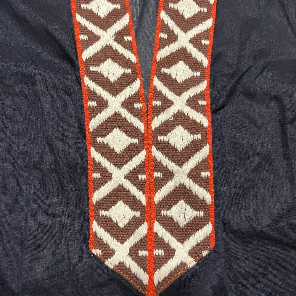 Tory Burch Tunic Long Sleeve Top Navy‎ Size 4 Tribal Beach Cover Embroider Sheer
